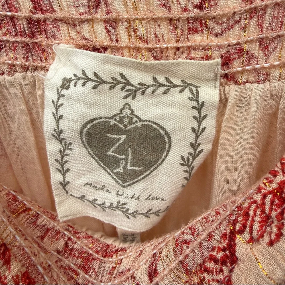 Boho Red & Tan Floral Ruffled Maxi Skirt Size Medium - Picture 4 of 7